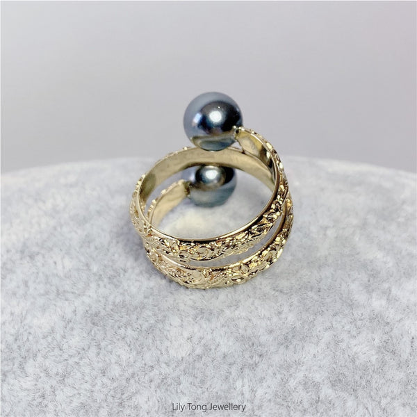 Double Shell Pearls Double Wrap Gold Plated Ring #GP14