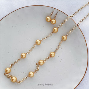 12mm Shell Pearl Belcher Chain Necklace & Earrings (Ginger Yellow)