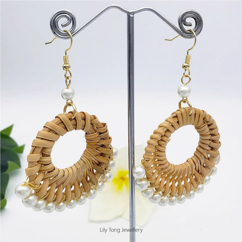 Rattan Round Drop With Multi-Pearl Earrings #0649