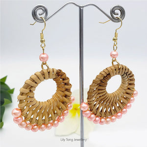 Rattan Round Drop With Multi-Pearl Earrings #0651