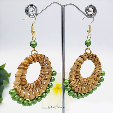 Rattan Round Drop With Multi-Pearl Earrings #0653