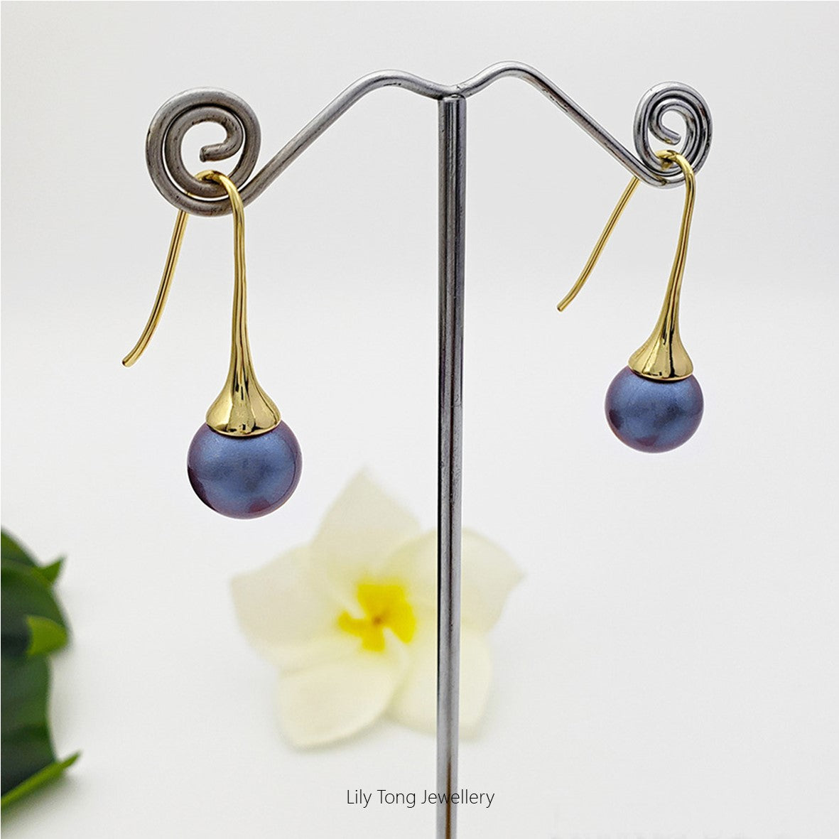 12mm Shell Pearl Hook Earrings #0657 Peacock Blue