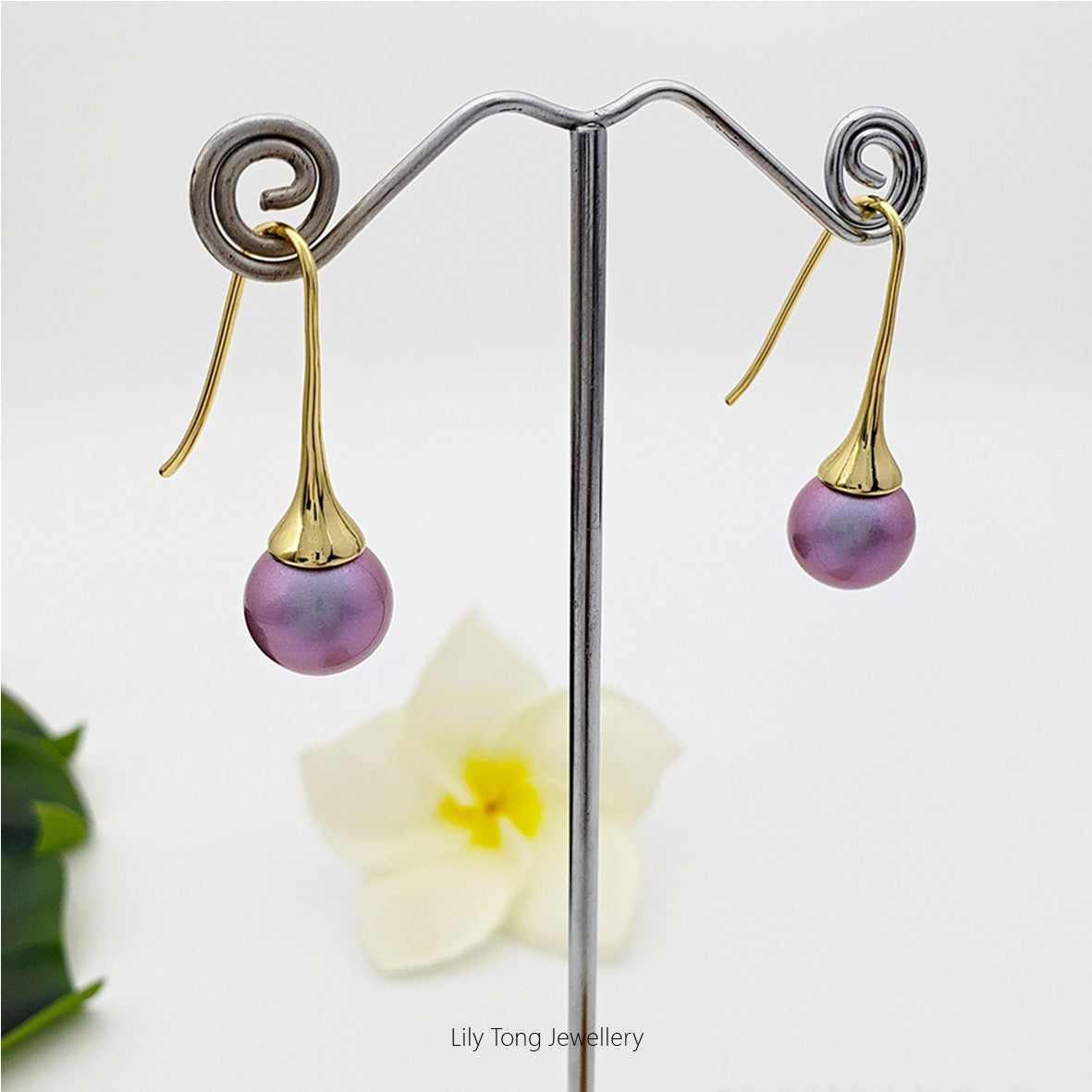 12mm Shell Pearl Hook Earrings #0658 Purple