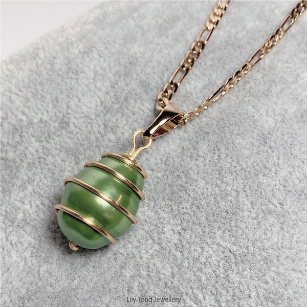 Gold-Filled Spiral Caged Shell Pearl Jewellry Set(Green)